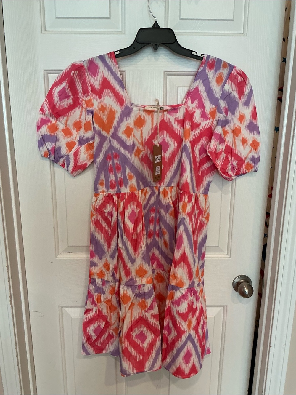 Women's Ikat Print Mini Dress in Pink, Purple & Orange